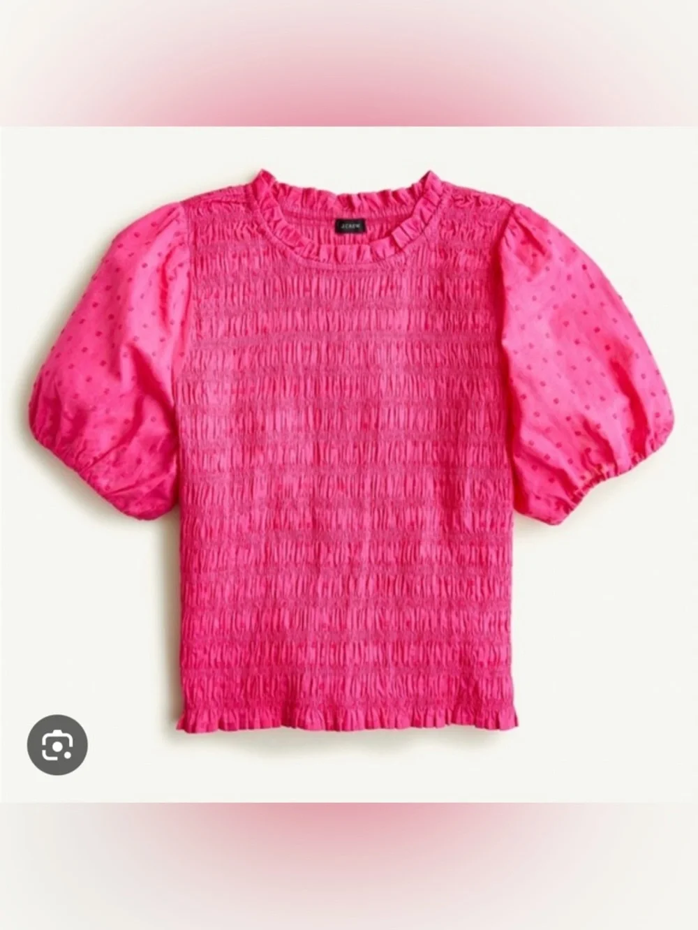 J. Crew Bright Pink Puff-Sleeve Smocked Top. Size S . Style BI436